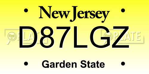 D87LGZ New Jersey License Plate