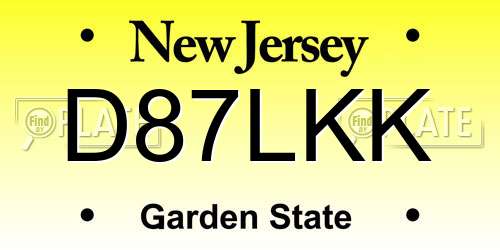 D87LKK New Jersey License Plate