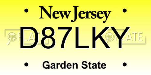 D87LKY New Jersey License Plate