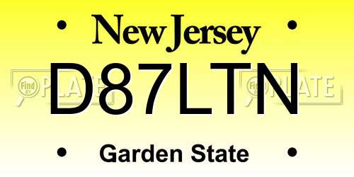 D87LTN New Jersey License Plate