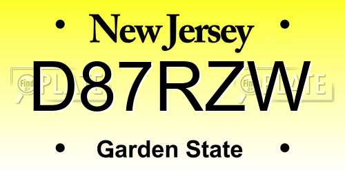 D87RZW New Jersey License Plate