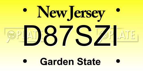 D87SZI New Jersey License Plate