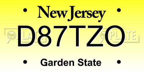 D87TZO New Jersey License Plate