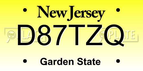D87TZQ New Jersey License Plate