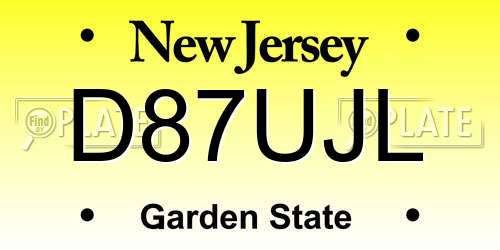 D87UJL New Jersey License Plate