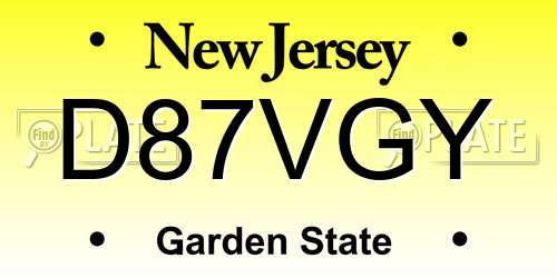 D87VGY New Jersey License Plate