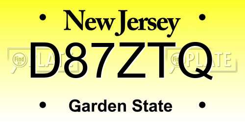 D87ZTQ New Jersey License Plate