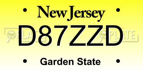 D87ZZD New Jersey License Plate