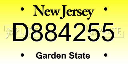 D884255 New Jersey License Plate