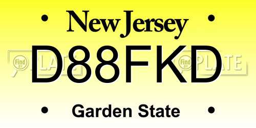 D88FKD New Jersey License Plate