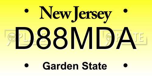 D88MDA New Jersey License Plate