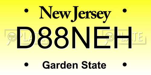 D88NEH New Jersey License Plate