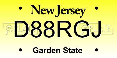 D88RGJ New Jersey License Plate