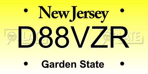 D88VZR New Jersey License Plate