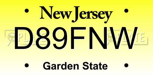 D89FNW New Jersey License Plate