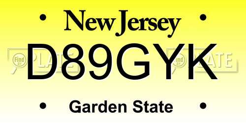 D89GYK New Jersey License Plate