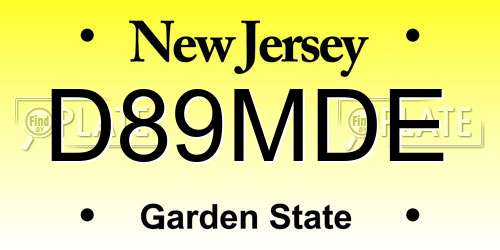 D89MDE New Jersey License Plate