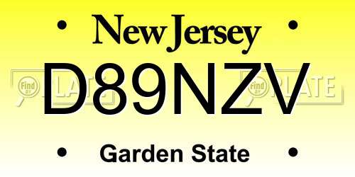 D89NZV New Jersey License Plate