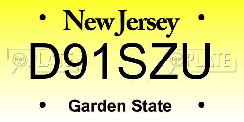 D91SZU New Jersey License Plate