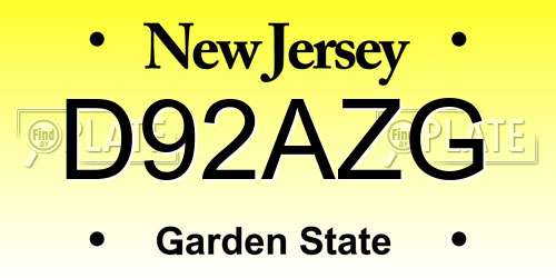 D92AZG New Jersey License Plate