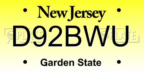 D92BWU New Jersey License Plate