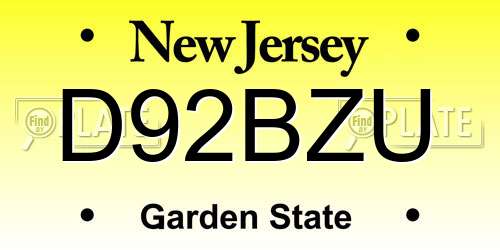 D92BZU New Jersey License Plate