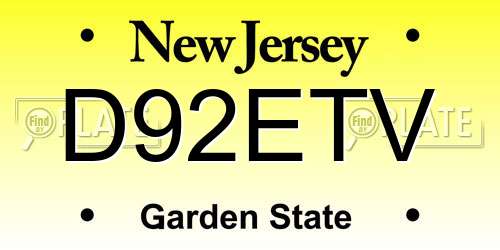 D92ETV New Jersey License Plate