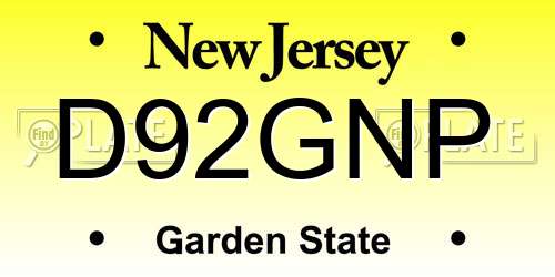 D92GNP New Jersey License Plate