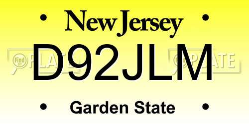 D92JLM New Jersey License Plate