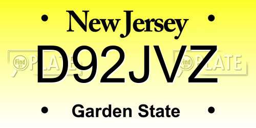 D92JVZ New Jersey License Plate