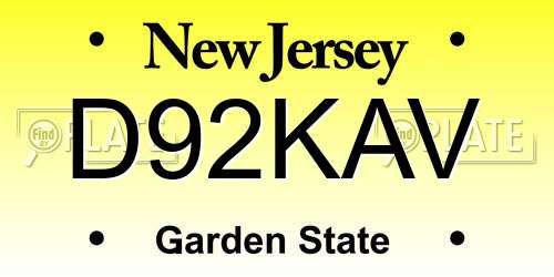 D92KAV New Jersey License Plate