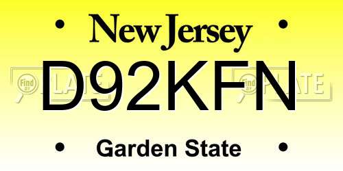 D92KFN New Jersey License Plate