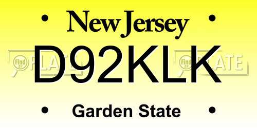 D92KLK New Jersey License Plate