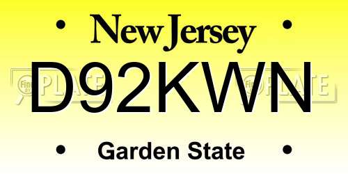 D92KWN New Jersey License Plate