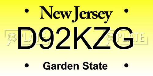 D92KZG New Jersey License Plate