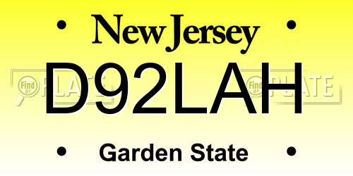 D92LAH New Jersey License Plate