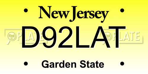 D92LAT New Jersey License Plate