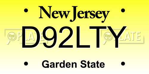 D92LTY New Jersey License Plate