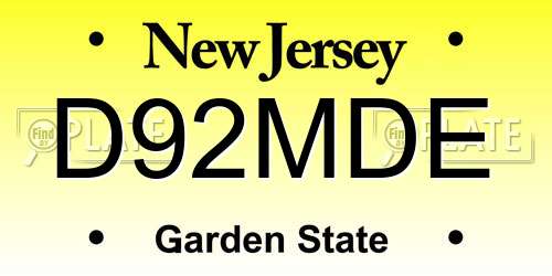 D92MDE New Jersey License Plate
