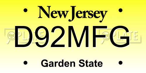 D92MFG New Jersey License Plate