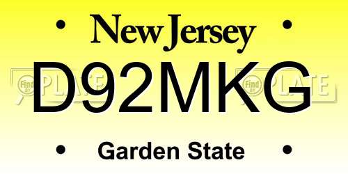 D92MKG New Jersey License Plate