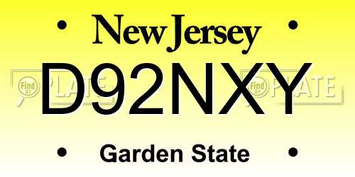 D92NXY New Jersey License Plate