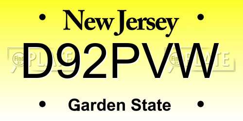 D92PVW New Jersey License Plate