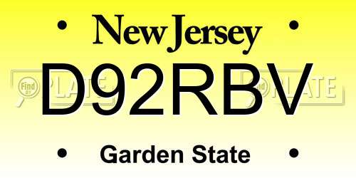 D92RBV New Jersey License Plate