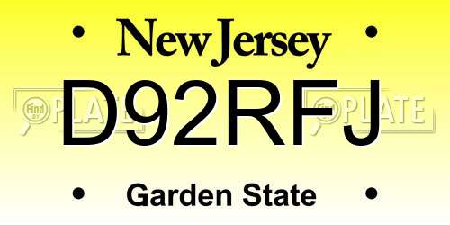 D92RFJ New Jersey License Plate
