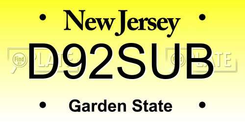 D92SUB New Jersey License Plate