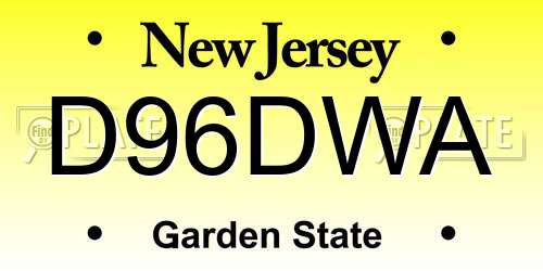 D96DWA New Jersey License Plate