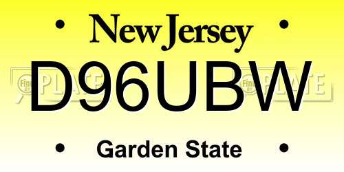 D96UBW New Jersey License Plate