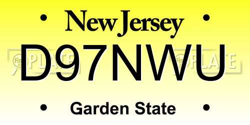 D97NWU New Jersey License Plate