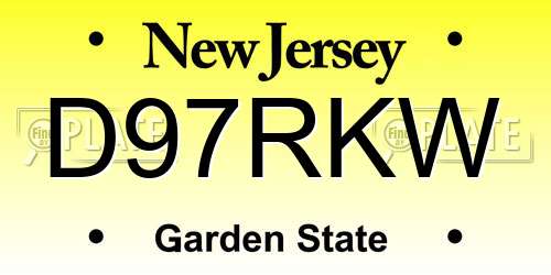 D97RKW New Jersey License Plate